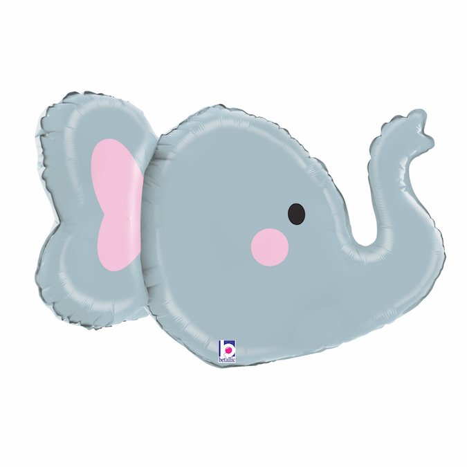 Balão em forma de elefante cinzento com detalhes cor de rosa