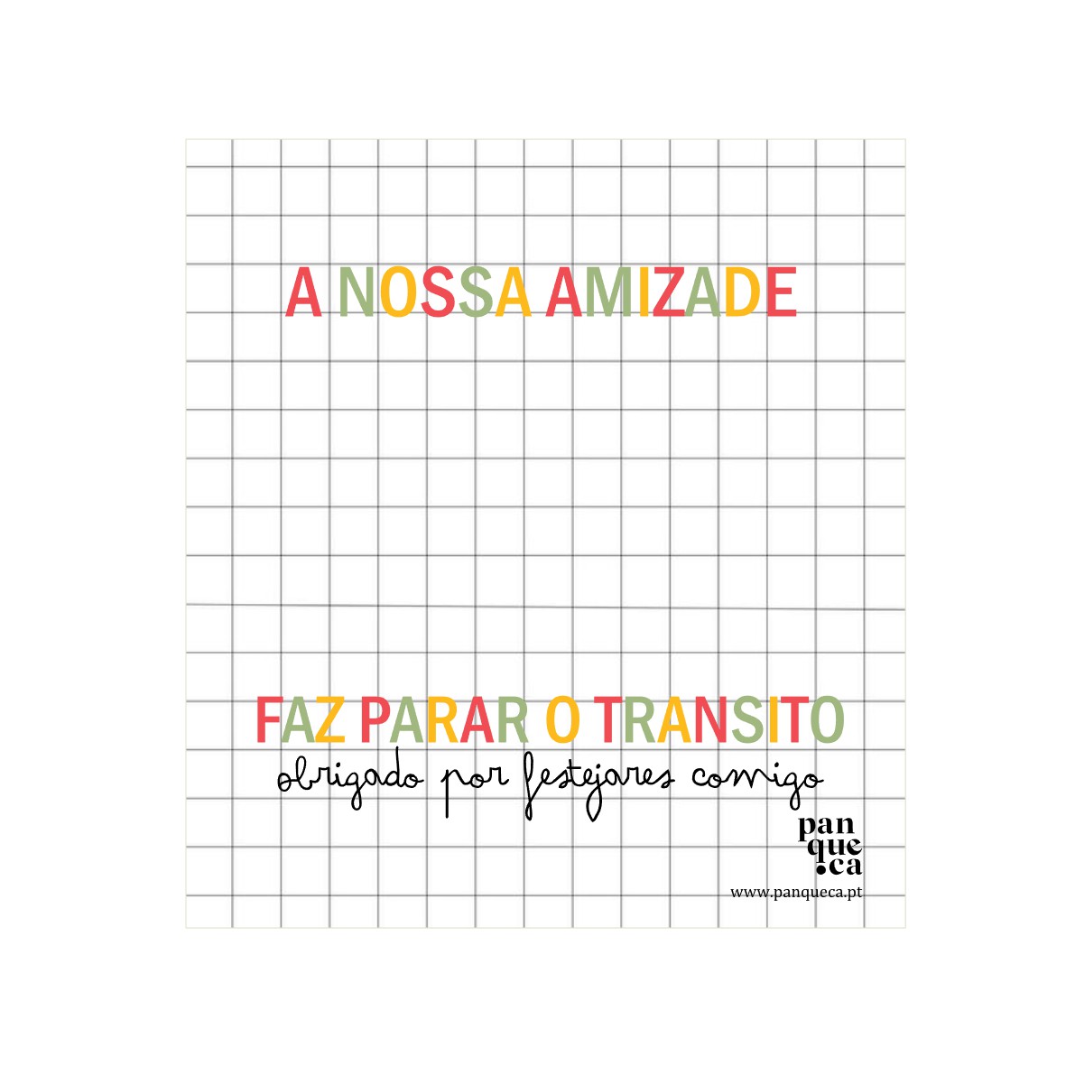 pano de cozinha com texto colorido sobre amizade e agradecimento