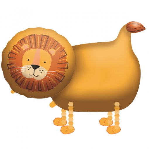 Balão em forma de leão laranja com crina castanha e patas penduradas
