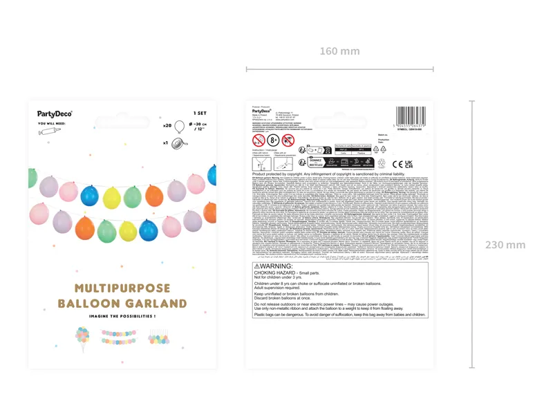 Embalagem com decoração de guirlanda de balões multicoloridos e texto Multipurpose Balloon Garland