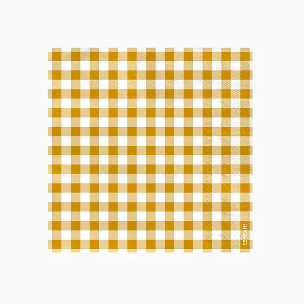 Guardanapo quadrado amarelo mostarda e branco padrão vichy com textura de papel