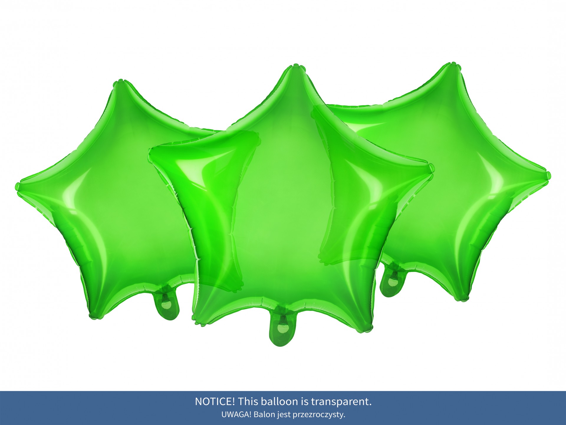 Três balões verdes translúcidos em forma de estrela