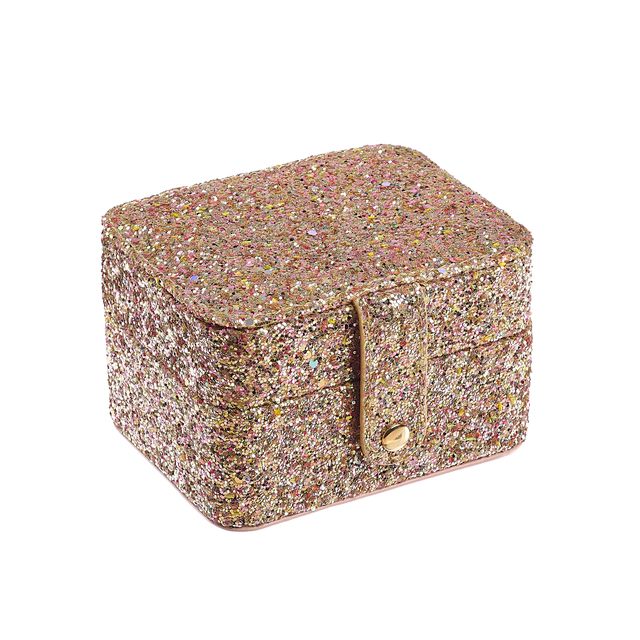 Caixa quadrada glitter dourada com fecho de botão
