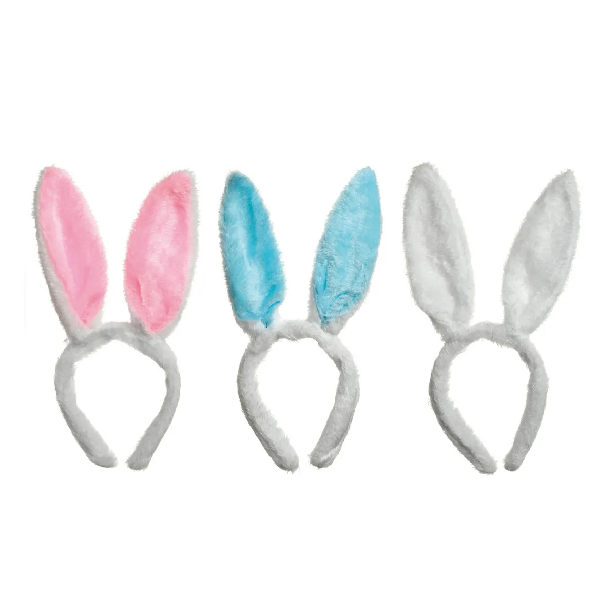 Tiaras de orelhas de coelho rosa, azul e branco