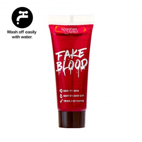 Tubo vermelho de sangue falso com texto e ícone de lavagem