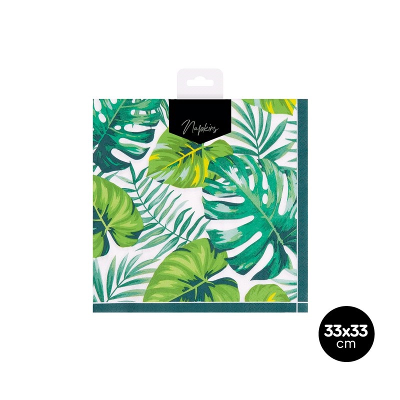 Guardanapo de papel com padrão de folhas tropicais verdes