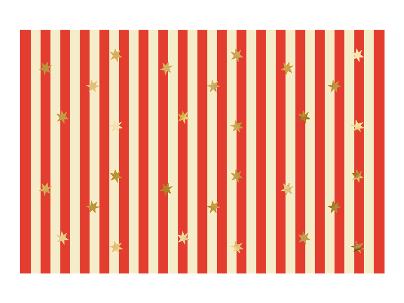 Papel de embrulho com riscas vermelhas e estrelas douradas