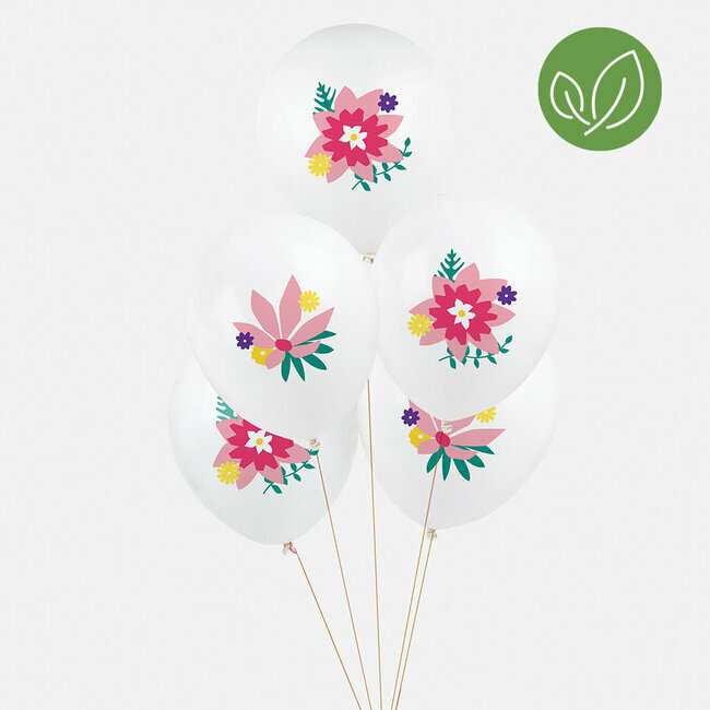 Balões brancos com flores coloridas