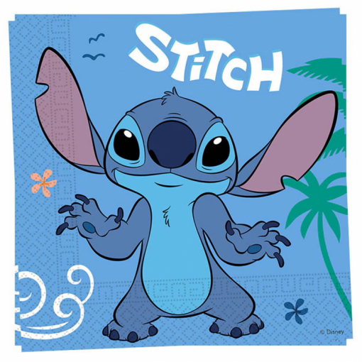 Guardanapo azul com personagem Stitch da Disney e texto 'STITCH'