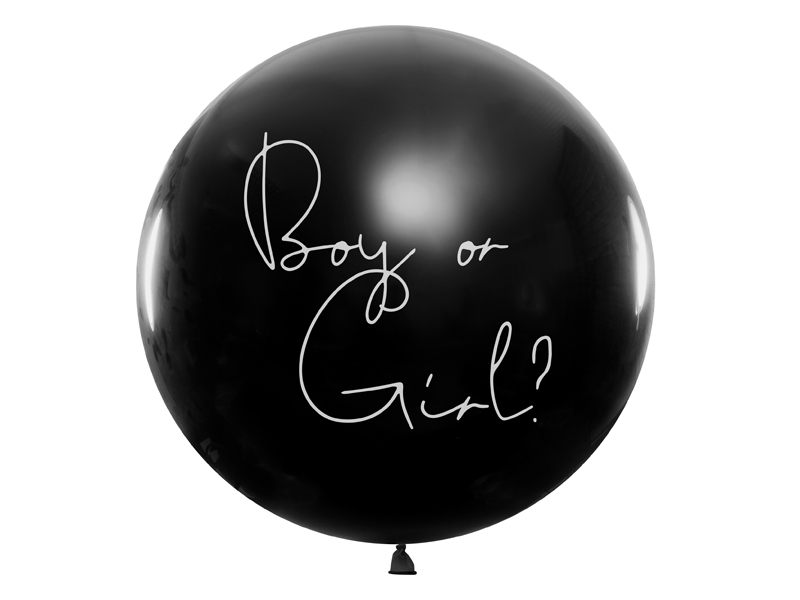 Balão preto com texto branco 'Boy or Girl?'