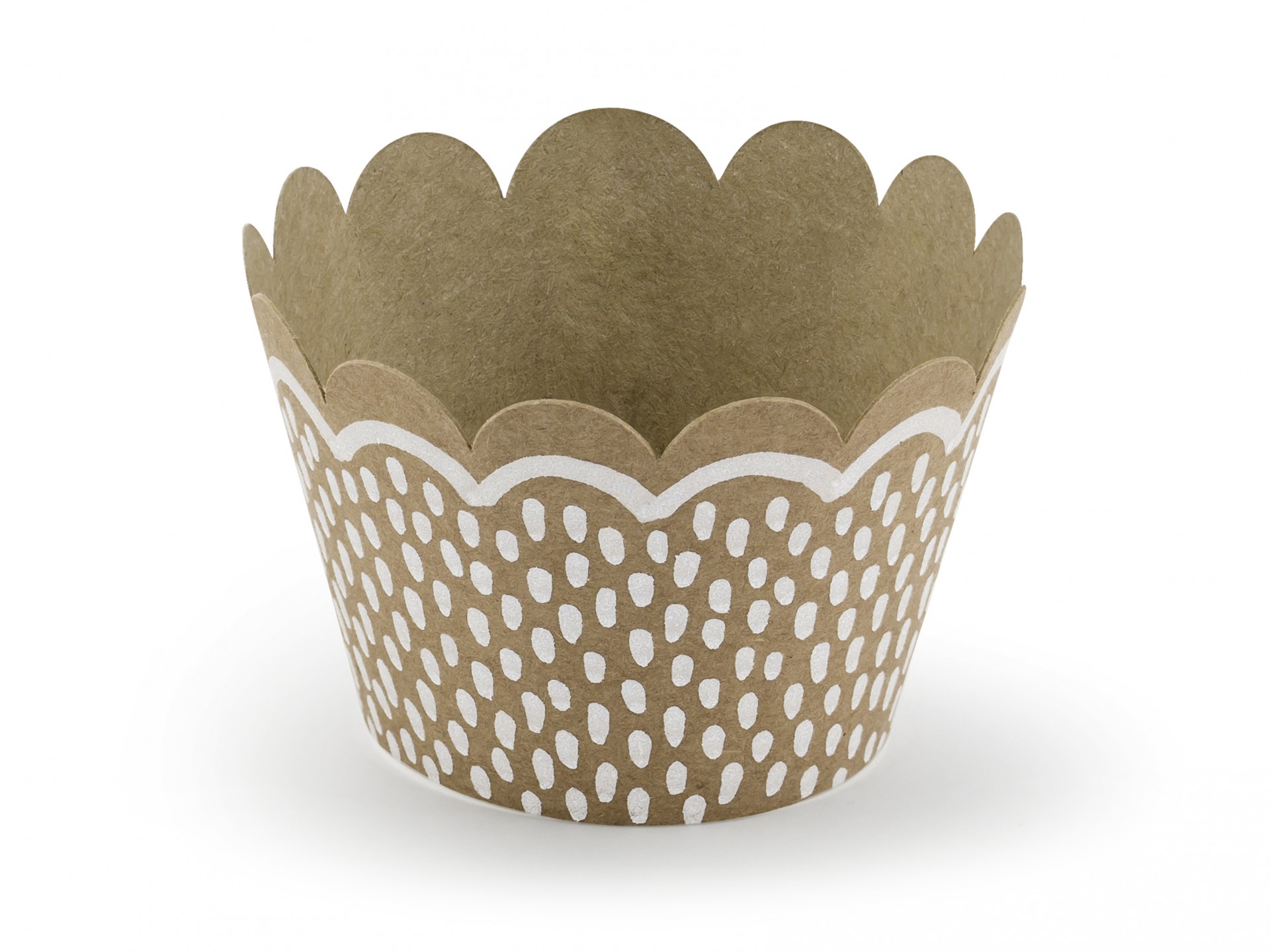 Cupcake em papel castanho com padrão de pequenos traços brancos