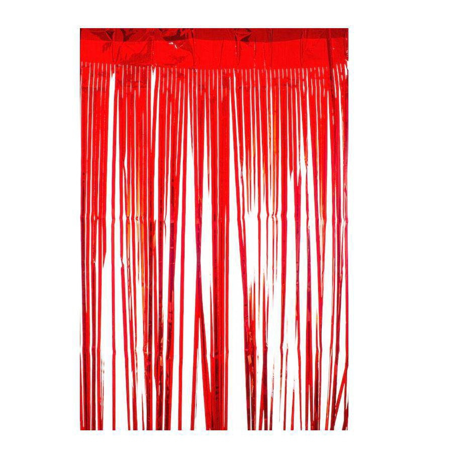 Cortina metálica vermelha de tiras finas