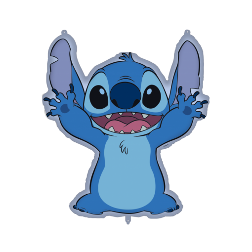Balão em forma do personagem Stitch azul com orelhas grandes e sorriso