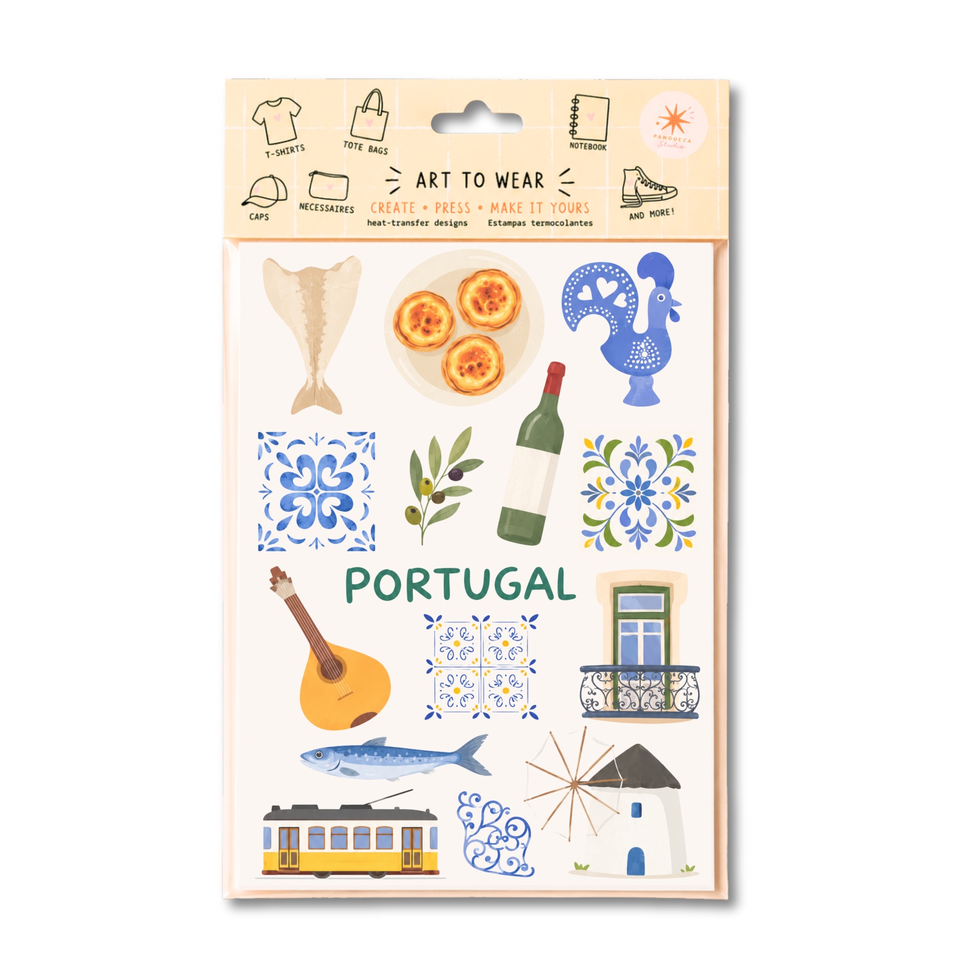 Conjunto de estampas termocolantes com motivos portugueses
