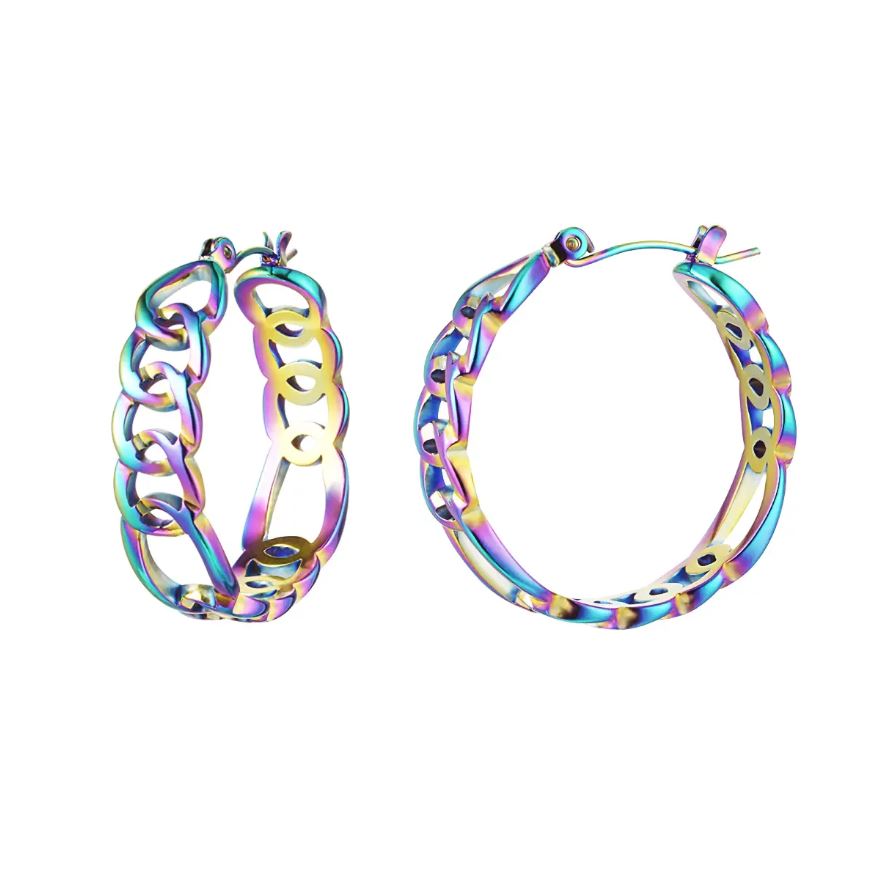 Brincos argola com padrão de corrente multicoloridos