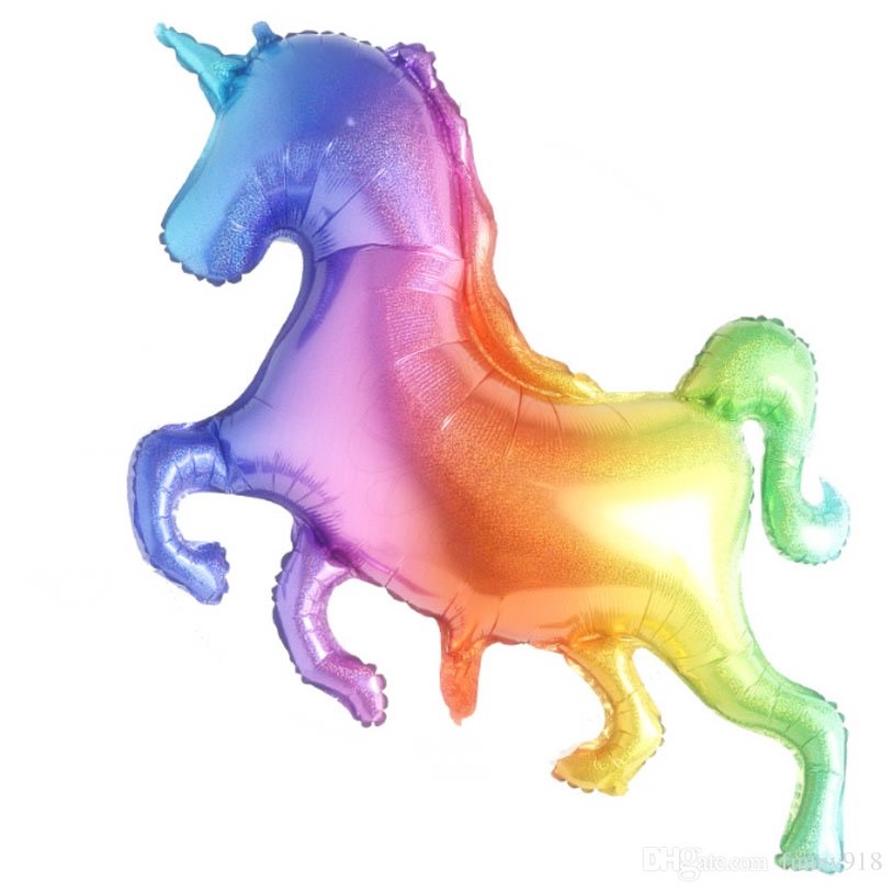 Balão metálico colorido em forma de unicórnio