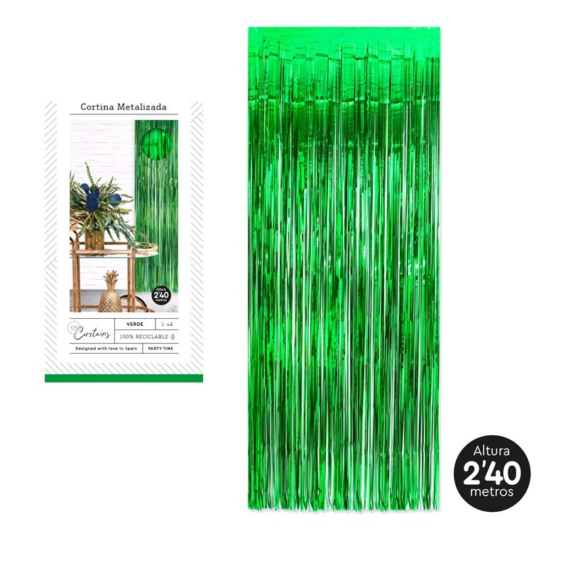 Cortina metálica verde de tiras plásticas com embalagem e altura 2,40 metros