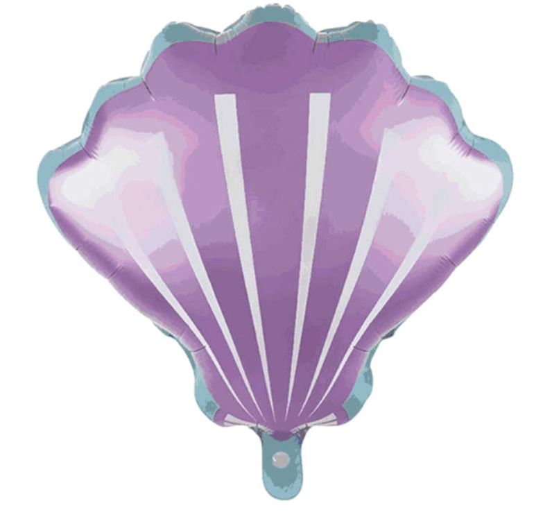 Balão metálico em formato de concha do mar lilás e roxo
