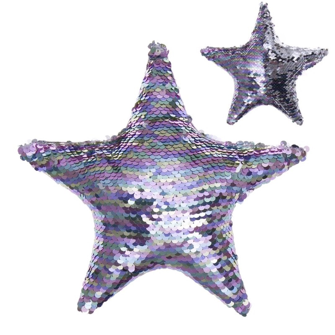 Balão estrela com lantejoulas prateadas e lilás