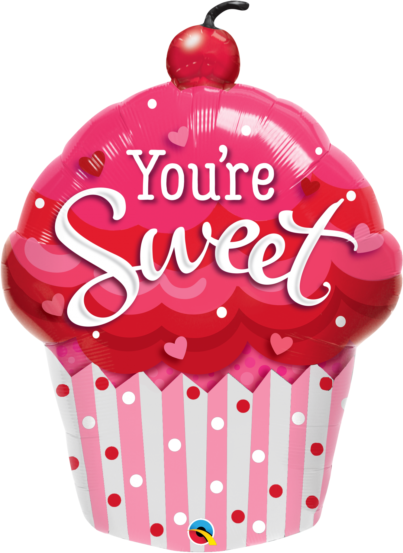 Balão foil em forma de cupcake vermelho e rosa com texto You're Sweet