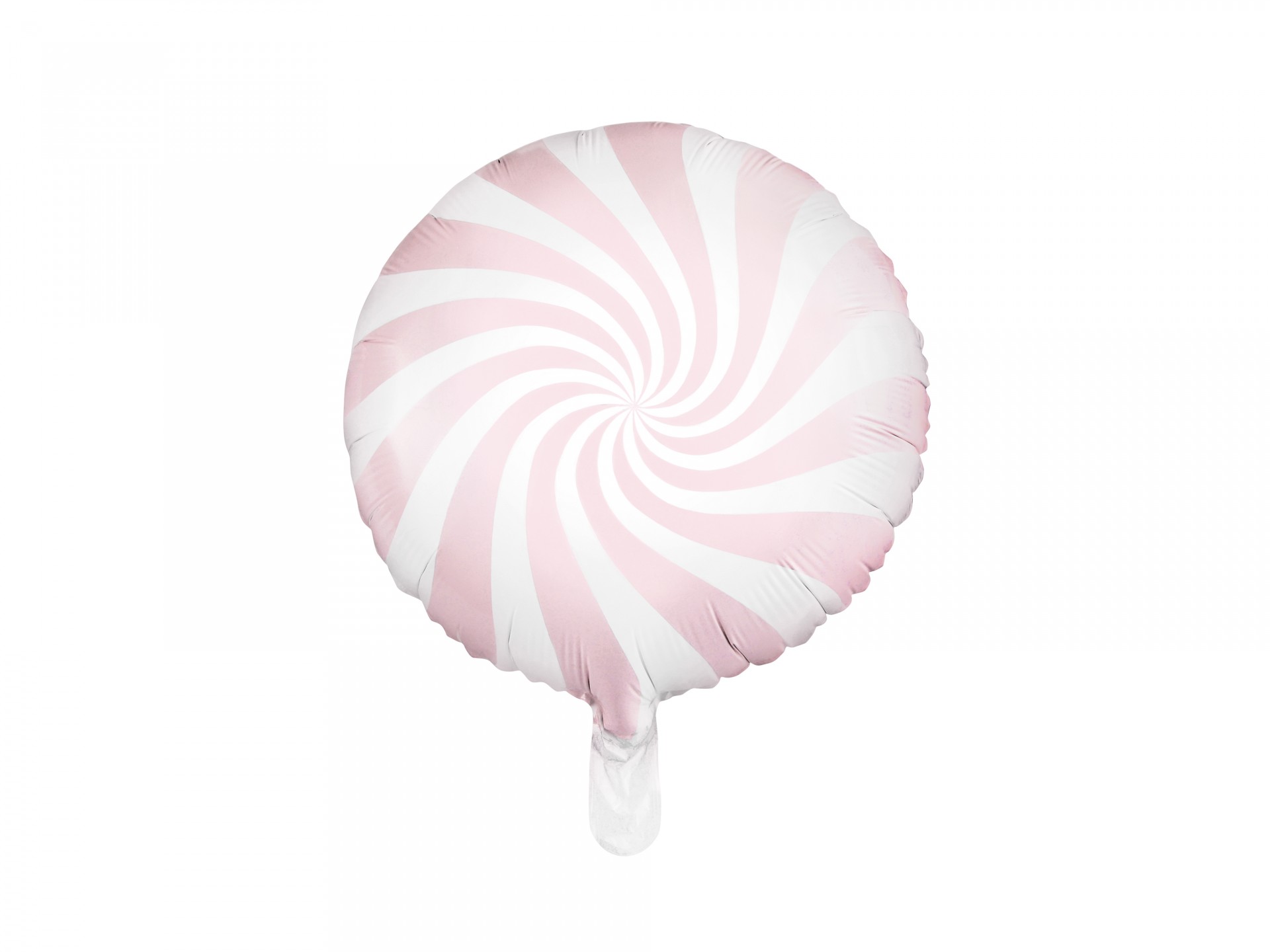 Balão redondo rosa e branco com padrão espiral