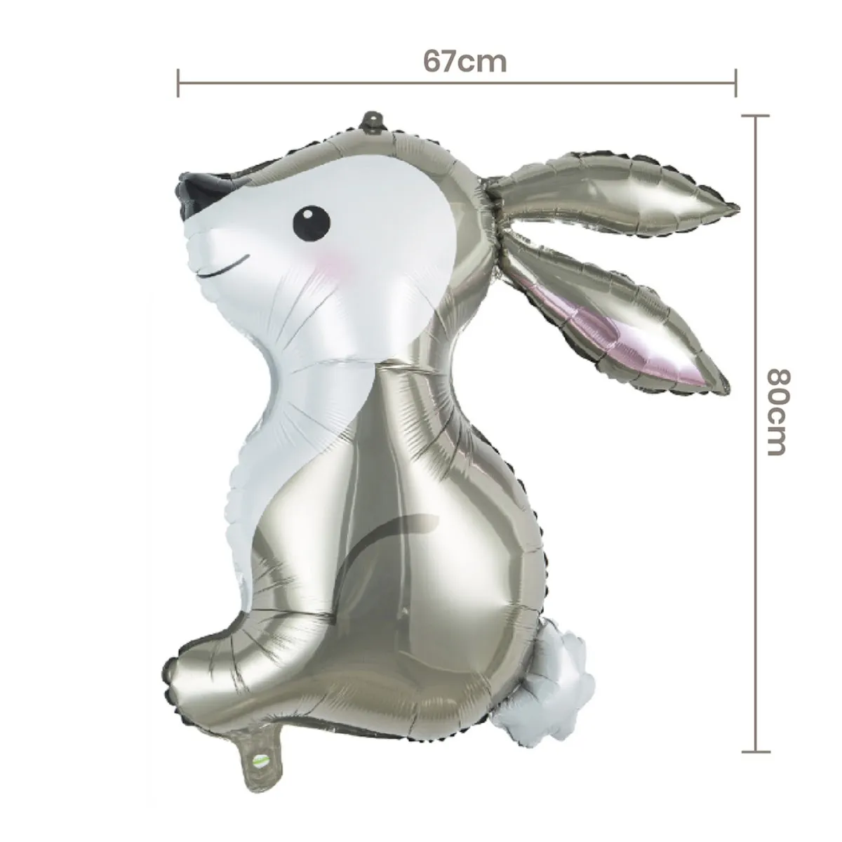 Balão metálico prateado em forma de coelho com olhos pretos