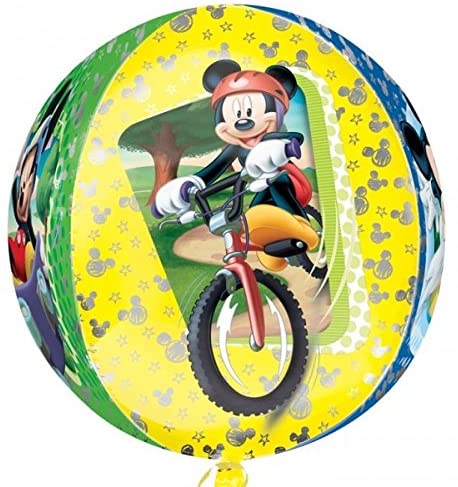 Balão redondo com imagens do Mickey Mouse a andar de bicicleta