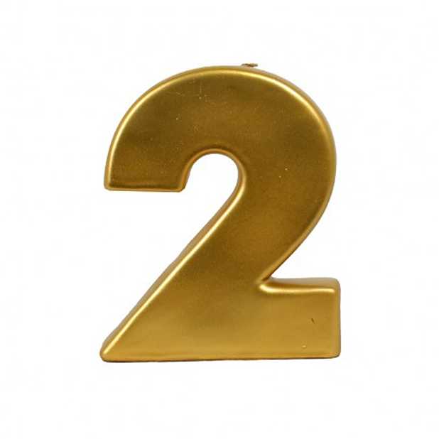 Número 2 decorativo dourado, fundo branco
