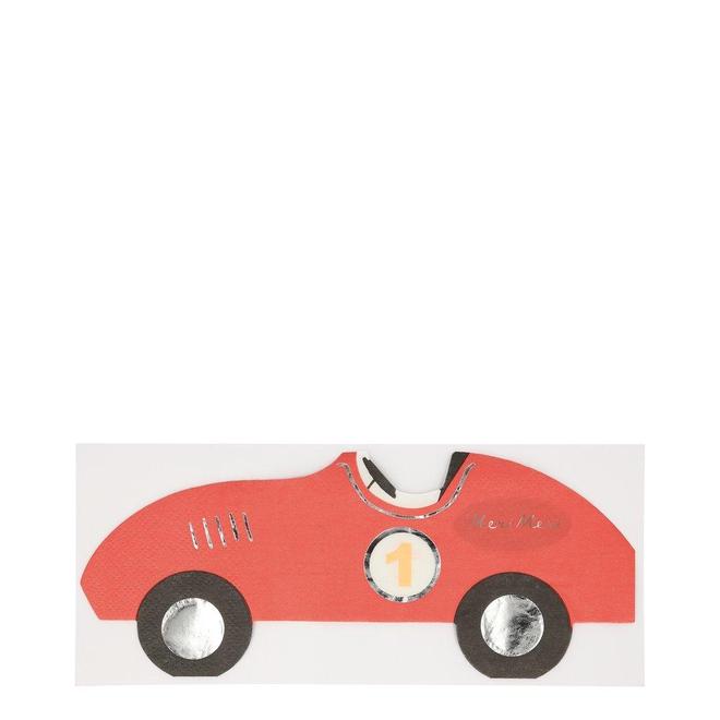 Carro de madeira vermelho com rodas prateadas e número 1