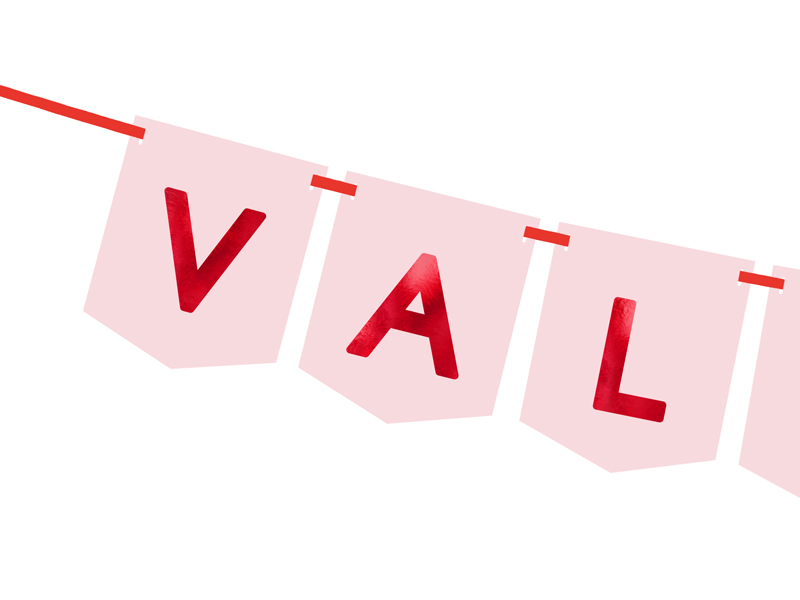 Faixa decorativa rosa com letras vermelhas 'VAL'