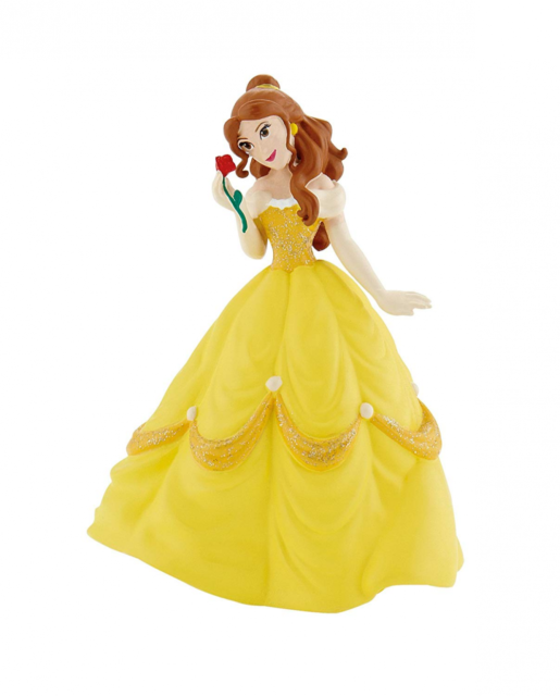 Figura da princesa Bela com vestido amarelo e rosa vermelha