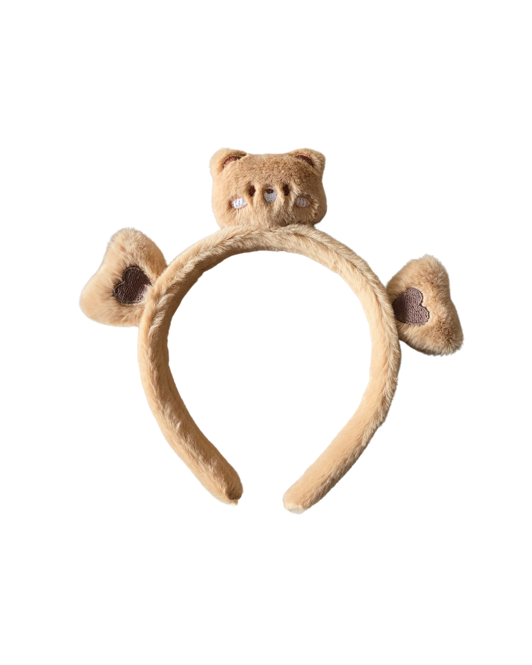 Aro de cabelo com orelhas e cabeça de urso felpudo cor bege