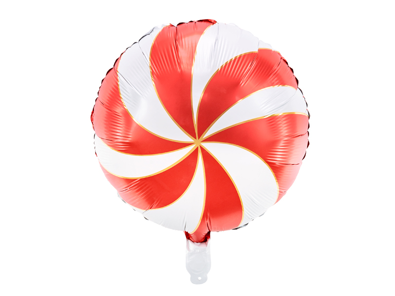 Balão redondo vermelho e branco com padrão espiral