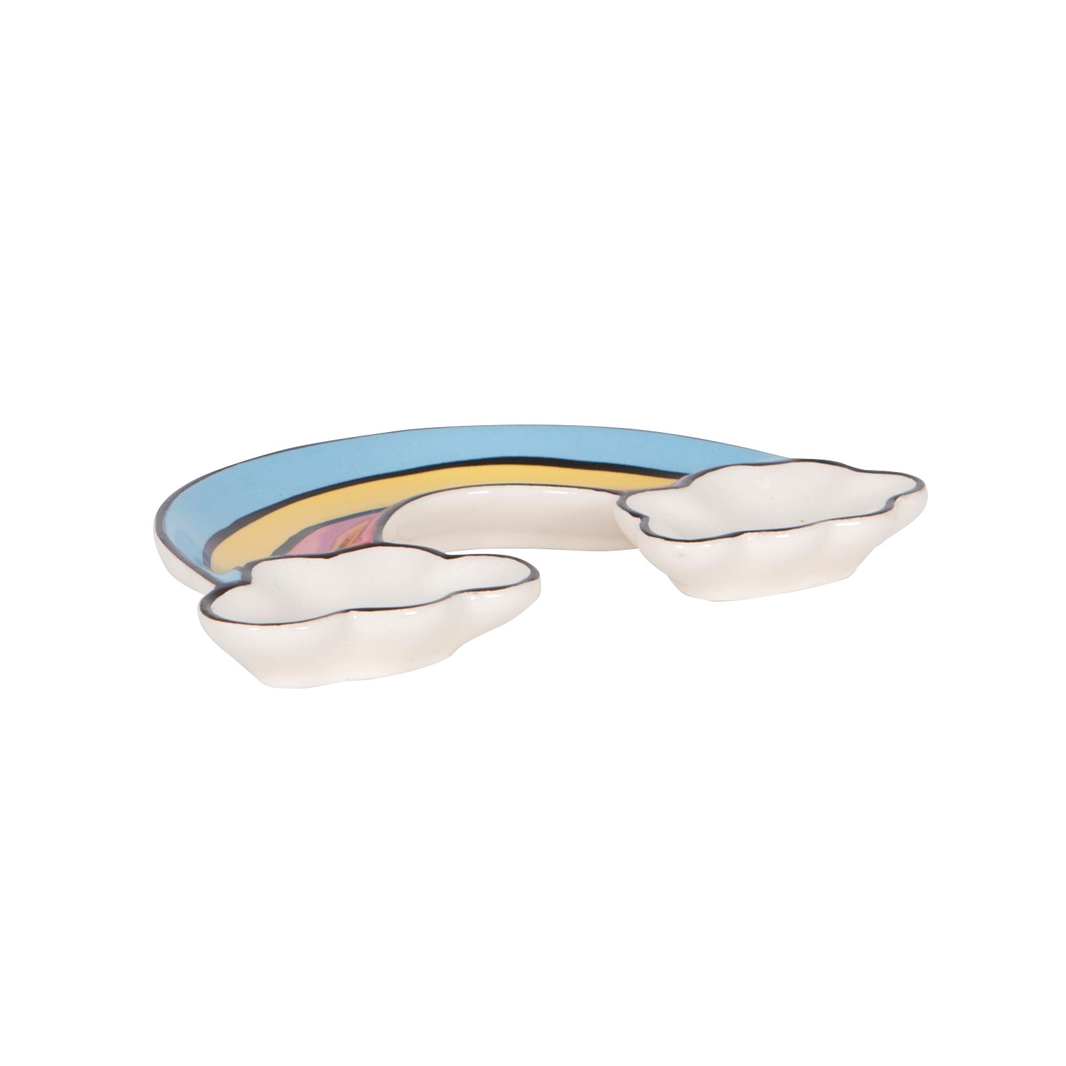 Separador de pratos em cerâmica com duas pequenas taças em forma de nuvem