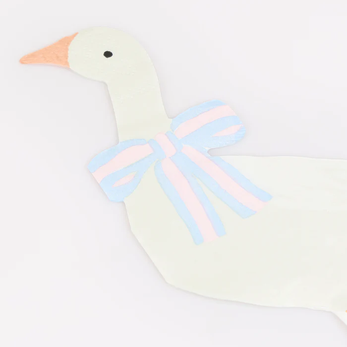 Figura decorativa ganso madeira com laço azul e rosa