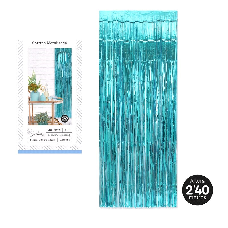 Cortina metalizada azul com 2,40 metros de altura
