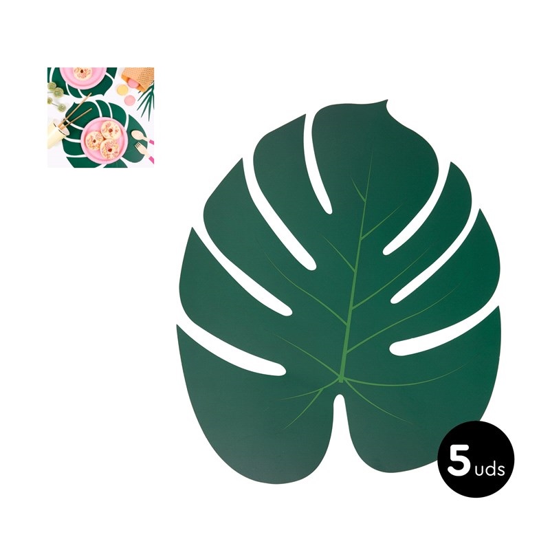 Individuais em formato de folha verde escura, pacote 5 unidades