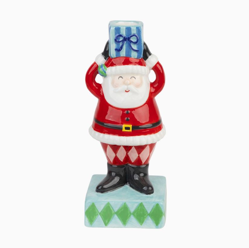Porta-vela pintado à mão | Pai Natal | Decoração de Natal