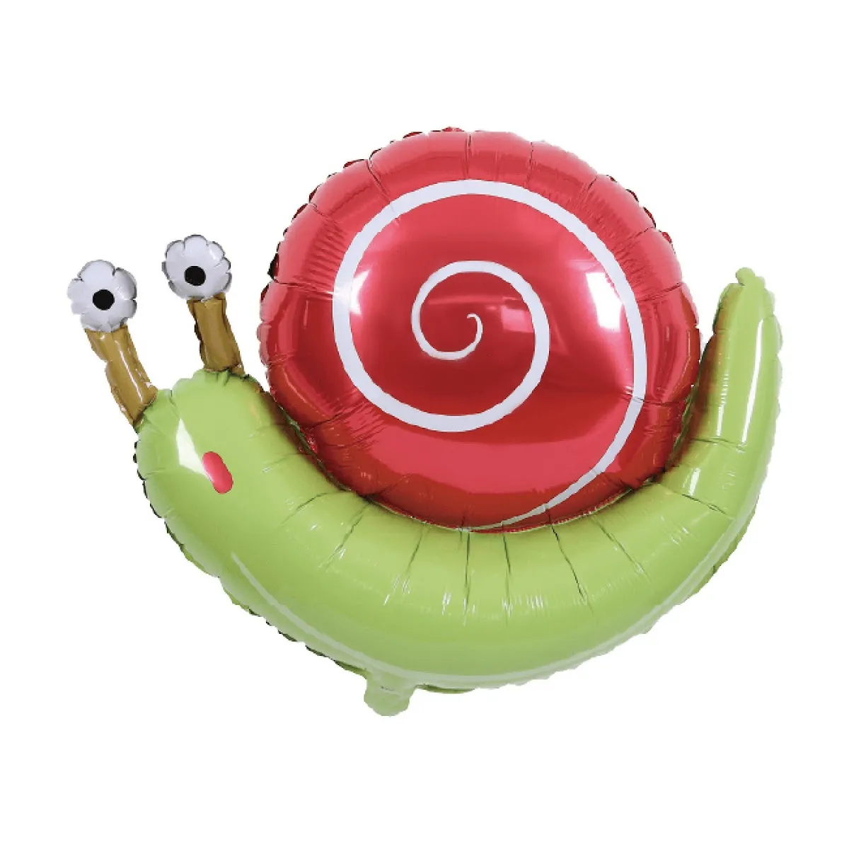 Balão metalizado em forma de caracol verde e vermelho