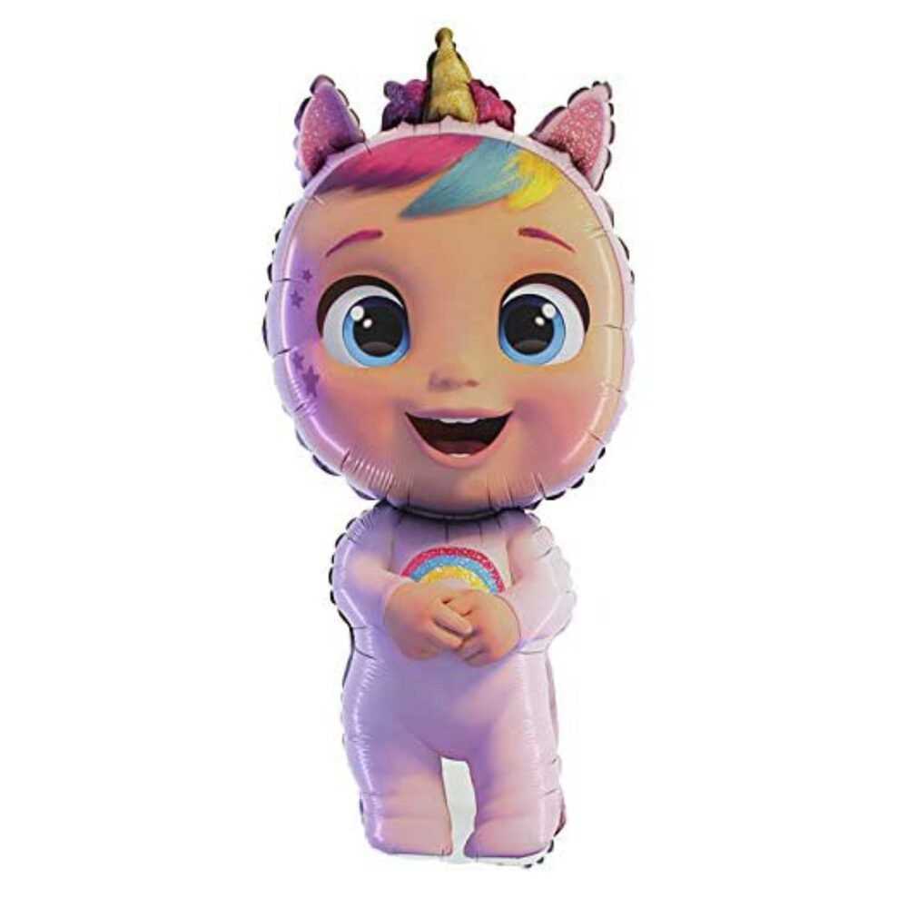 Balão metalizado de bebé unicórnio cor-de-rosa com arco-íris