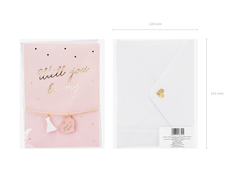 Cartão rosa com pulseira e envelope branco com selo dourado