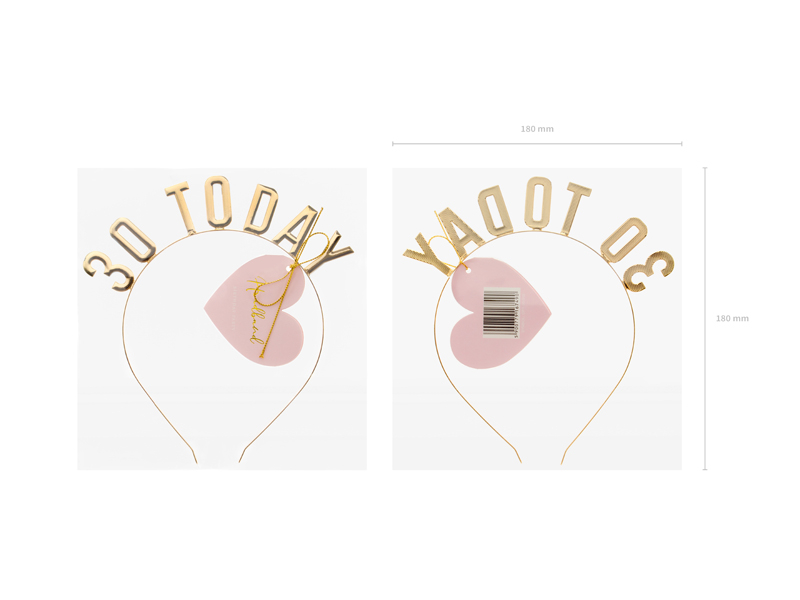 Balão dourado com texto 30 TODAY e coração rosa em suporte de arame dourado.