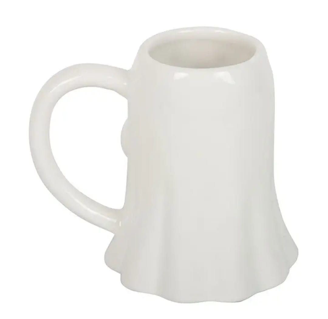 Caneca branca em forma de fantasma em cerâmica
