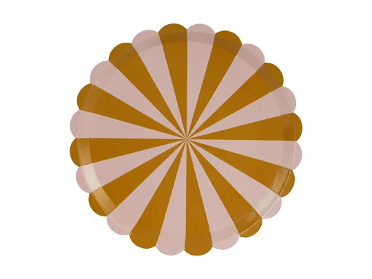 Prato redondo com padrão espiral rosa e castanho