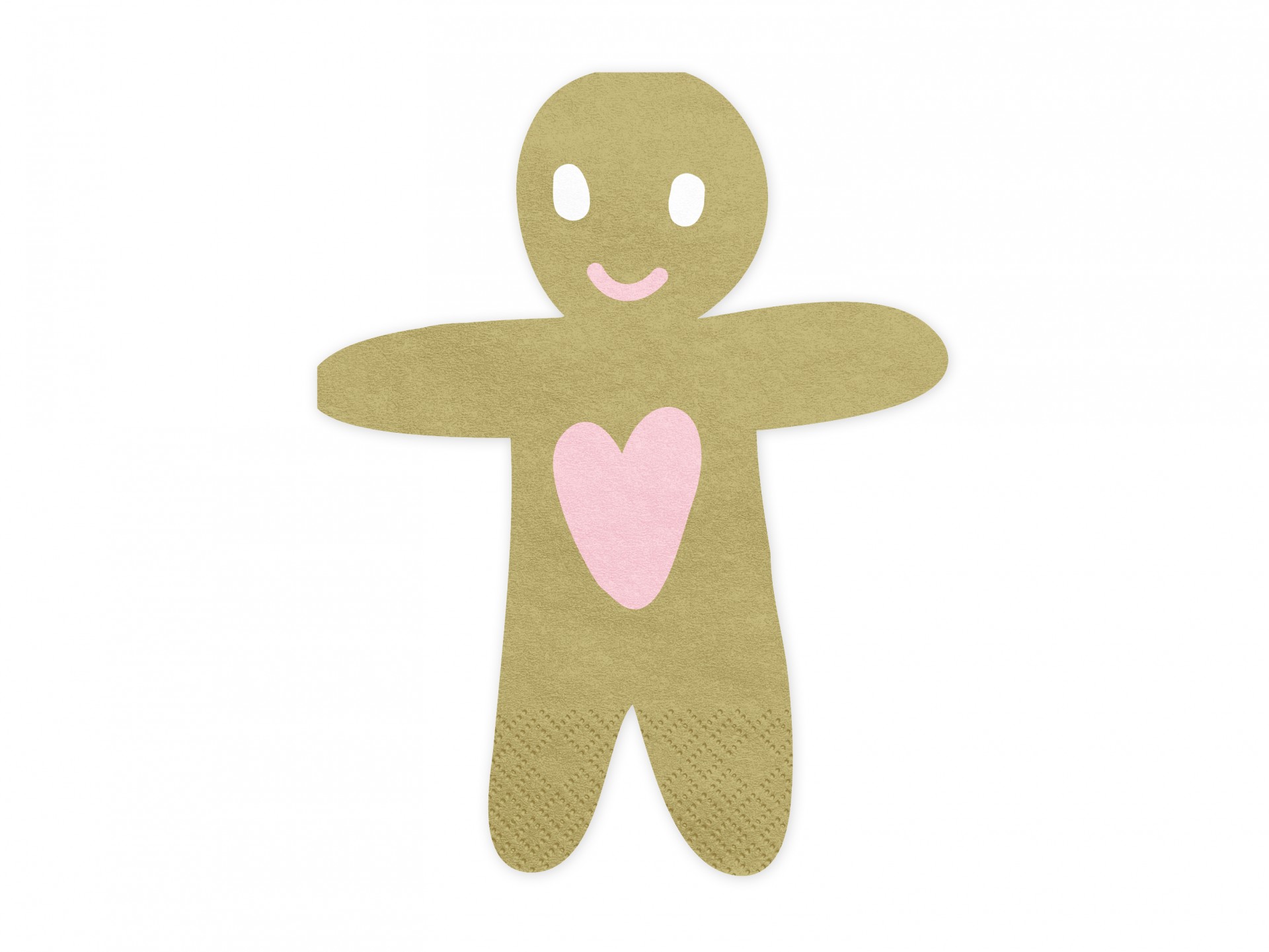 Guardanapo com formato de homem de gengibre com olhos e coração rosa