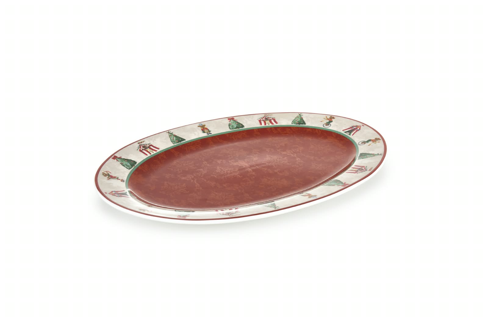 Prato oval de cerâmica com decoração natalícia colorida na borda