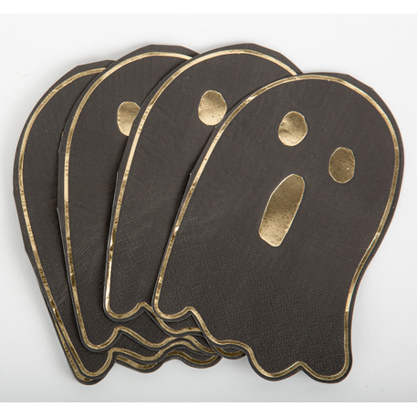 Conjunto de quatro bases para copos em forma de fantasma com detalhes dourados