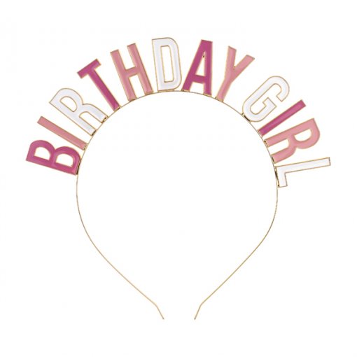 Tiara dourada com letras rosa e dourado BIRTHDAY GIRL