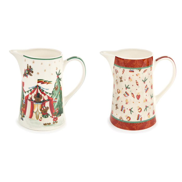 Dois jarros de porcelana com decoração natalícia colorida