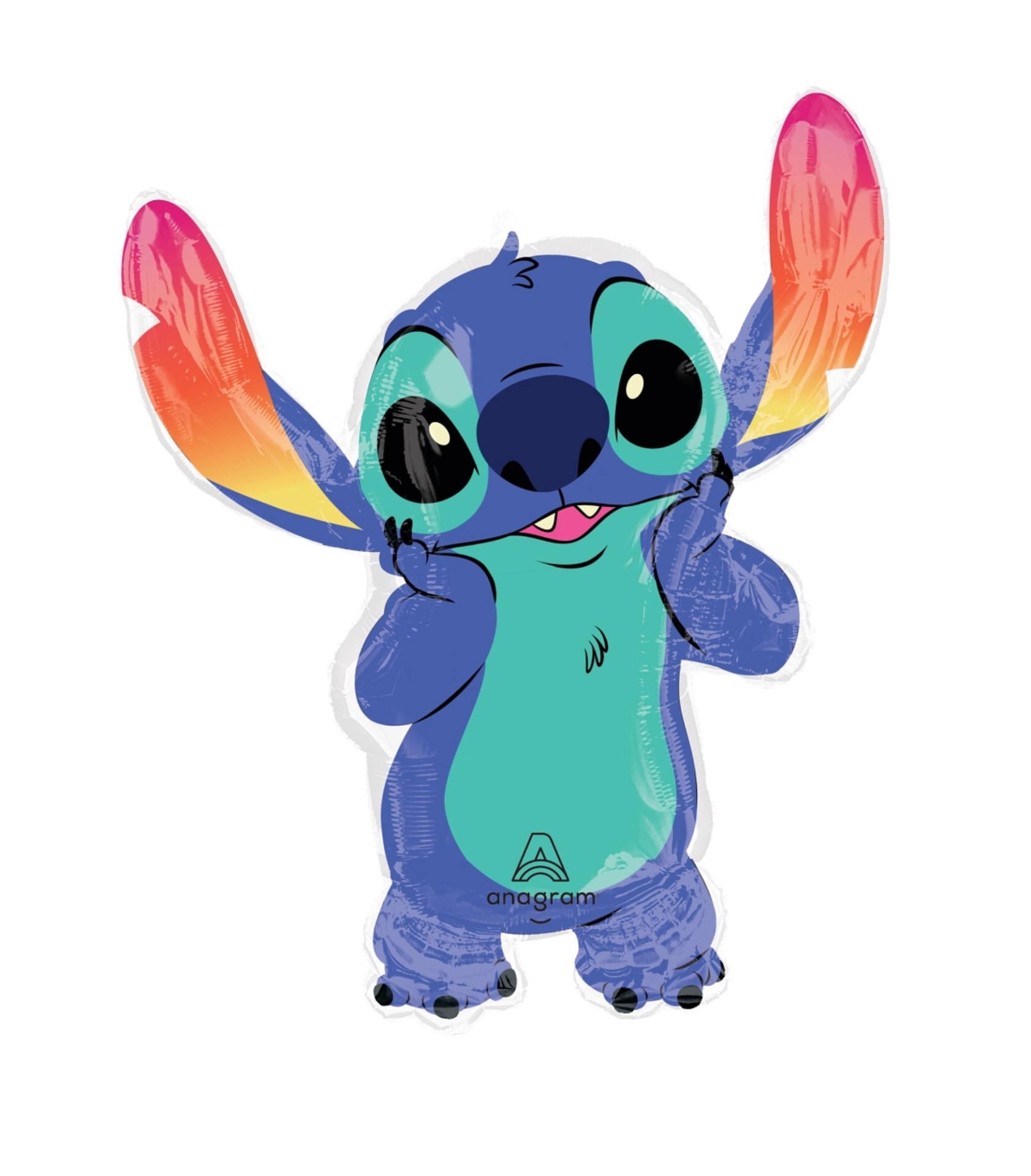 Balão metálico personagem azul com orelhas grandes coloridas em degrade